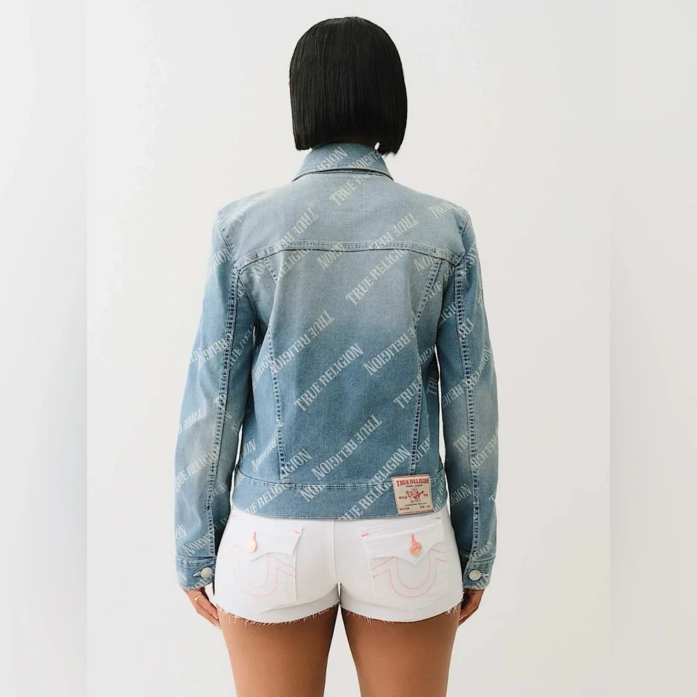 NWT True Religion Allover Logo Relaxed Trucker Jacket - Picture 4 of 16